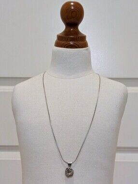 EUC Handmade Silver Beaded Knot Pendant Necklace on Long Chain